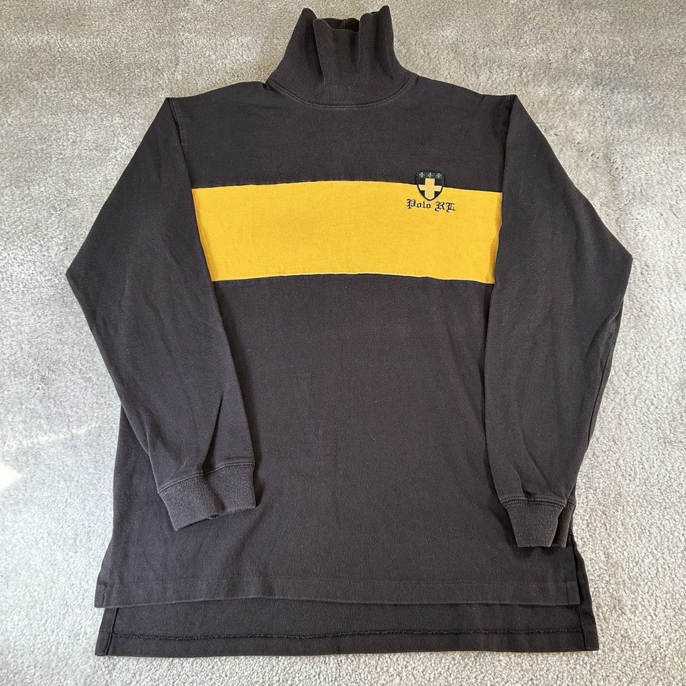 VTG Polo Ralph Lauren Cotton Turtle Neck Crest Rugby Style Pullover Men's Size M